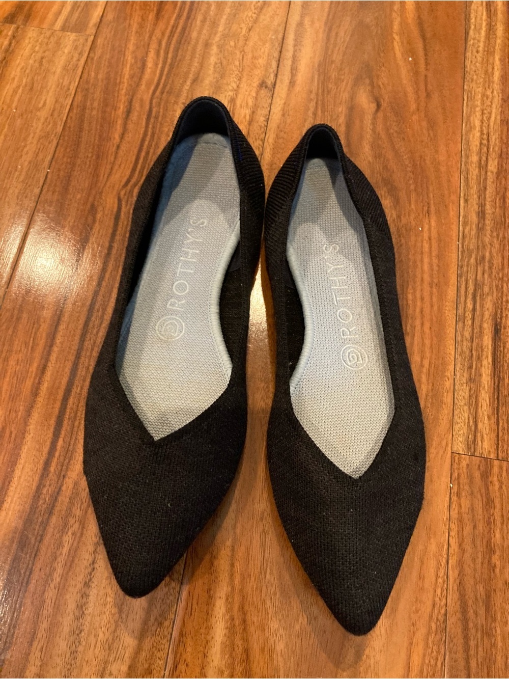 Rothys The Point Black Pointed Toe Knit Flats Womens 7.5 Eco Friendly Shoes
